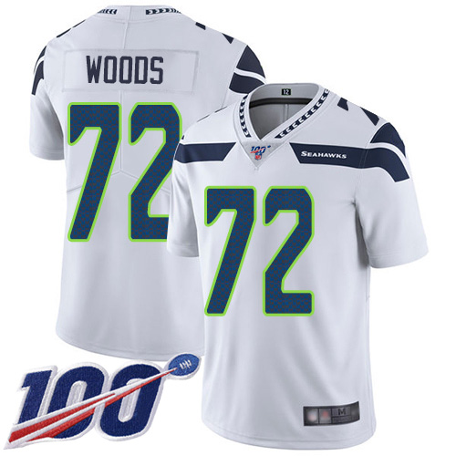 Seattle Seahawks Limited White Men Al Woods Road Jersey NFL Football #72 100th Season Vapor Untouchable